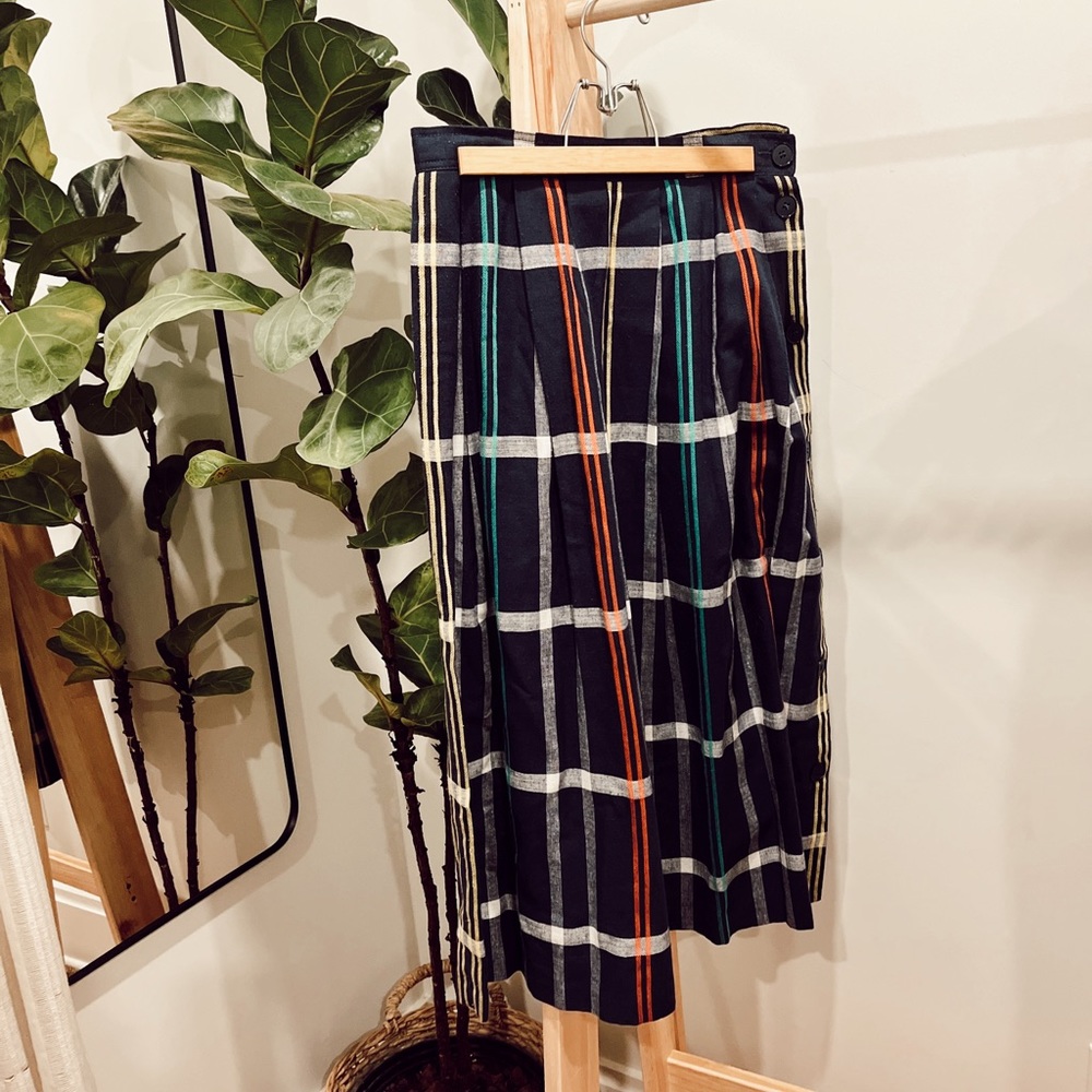 Chaus Vintage Romania Plaid Woven Skirt Button Coastal Grandma Check 10